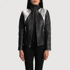 Alia Metallic Black Leather Women`s Biker Jacket