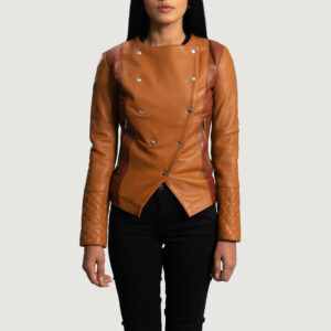 County Tan Overlap Leather Women`s Biker Jacket
