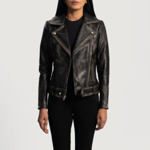 Rumy Distressed Brown Leather Women`s Biker Jacket