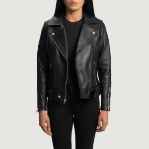 Rumy Black Leather Women`s Biker Jacket