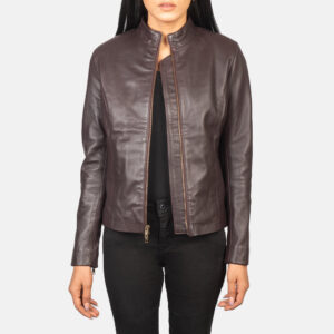 Rumella Maroon Leather Women`s Biker Jacket