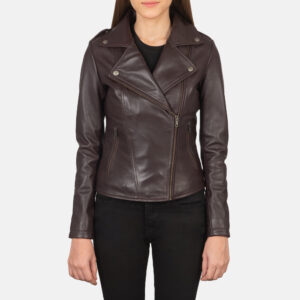 Flashback Maroon Leather Women`s Biker Jacket