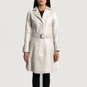 Women`s Moonlight Silver Leather Trench Coat