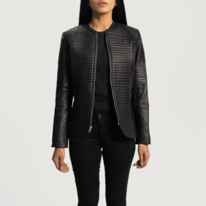 Nexi Quilted Black Leather Women`s Biker Jacket