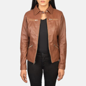 Tomachi Brown Leather Women`s Biker Jacket