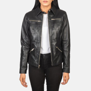 Tomachi Black Leather Women`s Biker Jacket