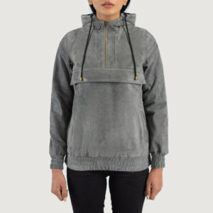 Women`s Zest Gray Hooded Suede Pullover Jacket
