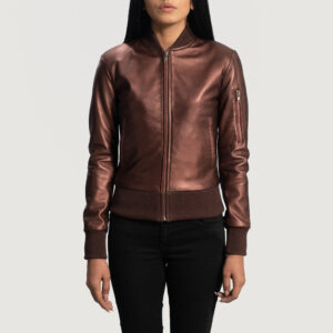 Reida Maroon Women`s Bomber Jacket in Genuine Leather