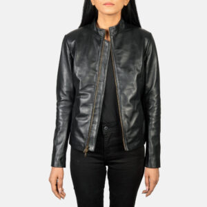 Rumella Black Leather Women`s Biker Jacket