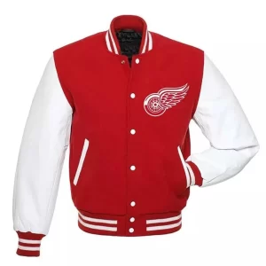 Detroit Red Wings Varsity Jacket Red Wool Body & White Leather Sleeves Letterman