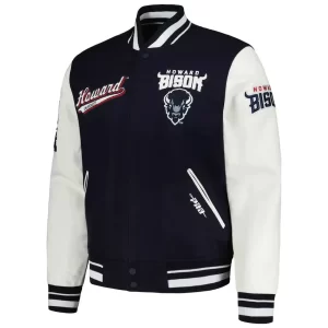 Letterman Howard Bison Script Navy and White Varsity Jacket