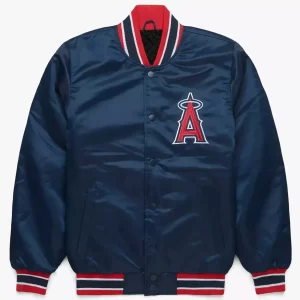 MLB Los Angeles Angels Navy Satin Bomber Style Baseball Letterman Varsity Jacket