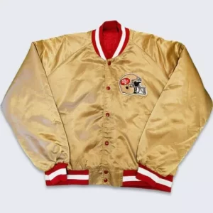Men’s San Francisco Forty Niners 49ers 80s Bomber Vintage Gold Jacket