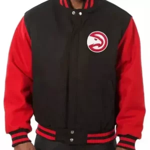 NBA Atlanta Hawks Black and Red All Wool Varsity Jacket