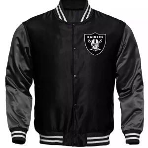 NFL Oakland Raiders Black Satin Bomber Embroidery Logo Varsity Jacket