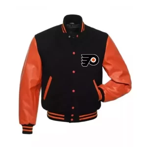 New Philadelphia Flyers Varsity Jacket - Black & Orange Wool Leather Letterman