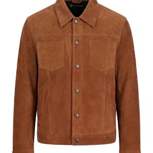 Men's Brown Suede Leather Trucker Jacket
