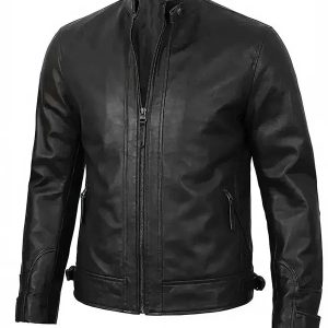 Men's Black Cafe Racer Leather Biker Jacket